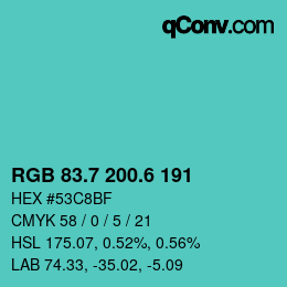 カラーコード: RGB 83.7 200.6 191 | qconv.com