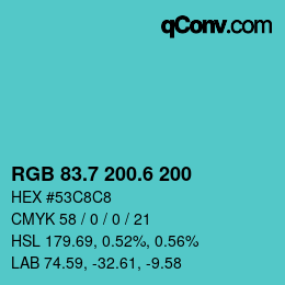 カラーコード: RGB 83.7 200.6 200 | qconv.com