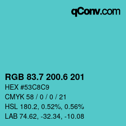 カラーコード: RGB 83.7 200.6 201 | qconv.com