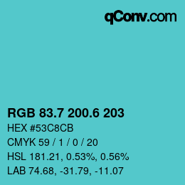 カラーコード: RGB 83.7 200.6 203 | qconv.com