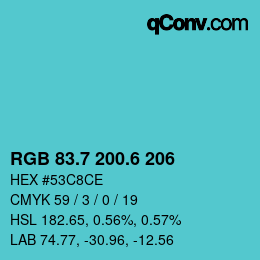 カラーコード: RGB 83.7 200.6 206 | qconv.com