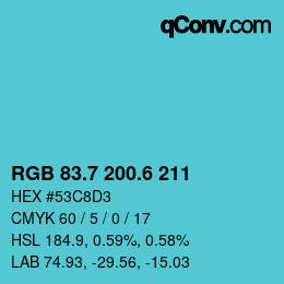 カラーコード: RGB 83.7 200.6 211 | qconv.com
