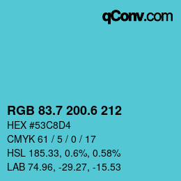 カラーコード: RGB 83.7 200.6 212 | qconv.com