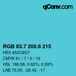 カラーコード: RGB 83.7 200.6 215 | qconv.com