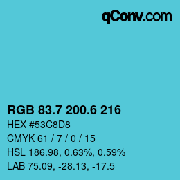 カラーコード: RGB 83.7 200.6 216 | qconv.com