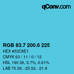 カラーコード: RGB 83.7 200.6 225 | qconv.com