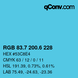 カラーコード: RGB 83.7 200.6 228 | qconv.com