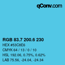 カラーコード: RGB 83.7 200.6 230 | qconv.com