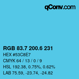 カラーコード: RGB 83.7 200.6 231 | qconv.com