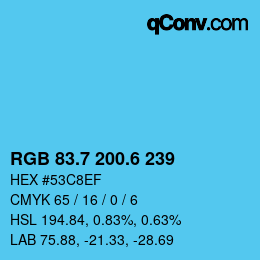 カラーコード: RGB 83.7 200.6 239 | qconv.com
