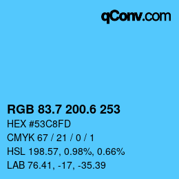 カラーコード: RGB 83.7 200.6 253 | qconv.com