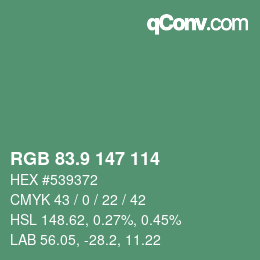 カラーコード: RGB 83.9 147 114 | qconv.com