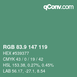 カラーコード: RGB 83.9 147 119 | qconv.com