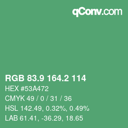 カラーコード: RGB 83.9 164.2 114 | qconv.com