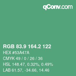 カラーコード: RGB 83.9 164.2 122 | qconv.com
