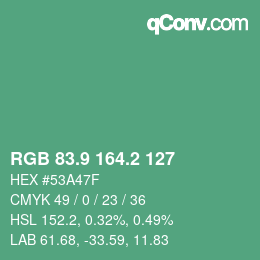 カラーコード: RGB 83.9 164.2 127 | qconv.com