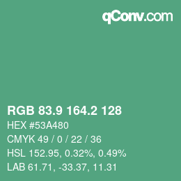 カラーコード: RGB 83.9 164.2 128 | qconv.com