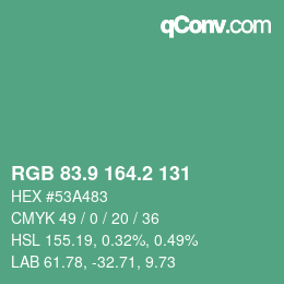 カラーコード: RGB 83.9 164.2 131 | qconv.com