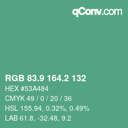 カラーコード: RGB 83.9 164.2 132 | qconv.com