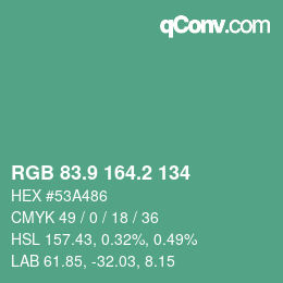 カラーコード: RGB 83.9 164.2 134 | qconv.com