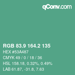 カラーコード: RGB 83.9 164.2 135 | qconv.com
