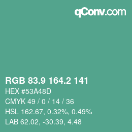 カラーコード: RGB 83.9 164.2 141 | qconv.com