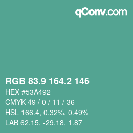 カラーコード: RGB 83.9 164.2 146 | qconv.com