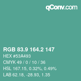 カラーコード: RGB 83.9 164.2 147 | qconv.com