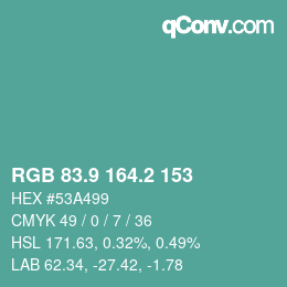 カラーコード: RGB 83.9 164.2 153 | qconv.com