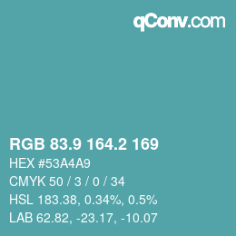 カラーコード: RGB 83.9 164.2 169 | qconv.com