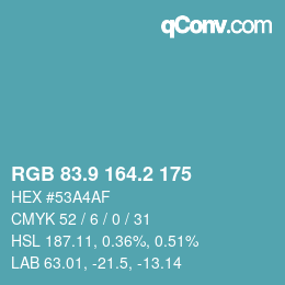 カラーコード: RGB 83.9 164.2 175 | qconv.com