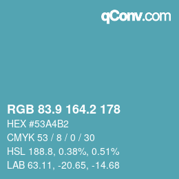 カラーコード: RGB 83.9 164.2 178 | qconv.com