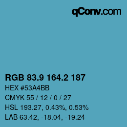 カラーコード: RGB 83.9 164.2 187 | qconv.com