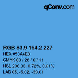カラーコード: RGB 83.9 164.2 227 | qconv.com