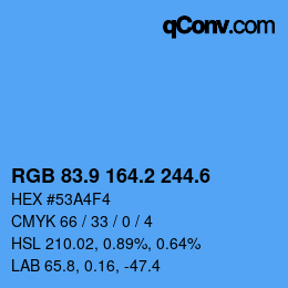 カラーコード: RGB 83.9 164.2 244.6 | qconv.com