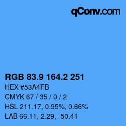 カラーコード: RGB 83.9 164.2 251 | qconv.com