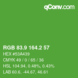 カラーコード: RGB 83.9 164.2 57 | qconv.com