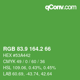カラーコード: RGB 83.9 164.2 66 | qconv.com