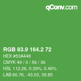 カラーコード: RGB 83.9 164.2 72 | qconv.com