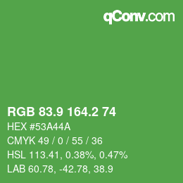カラーコード: RGB 83.9 164.2 74 | qconv.com