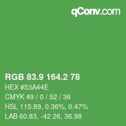 カラーコード: RGB 83.9 164.2 78 | qconv.com
