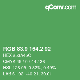 カラーコード: RGB 83.9 164.2 92 | qconv.com