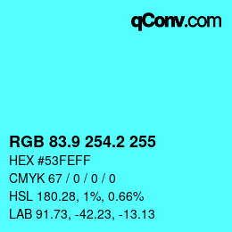 Color code: RGB 83.9 254.2 255 | qconv.com