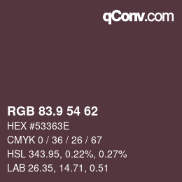 Color code: RGB 83.9 54 62 | qconv.com