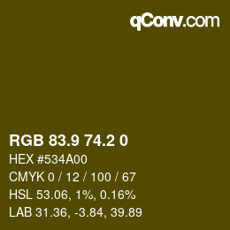 Color code: RGB 83.9 74.2 0 | qconv.com
