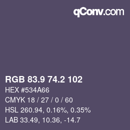 カラーコード: RGB 83.9 74.2 102 | qconv.com