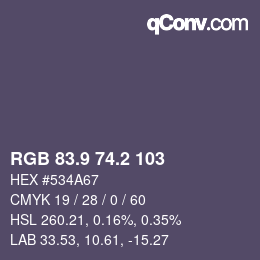 カラーコード: RGB 83.9 74.2 103 | qconv.com