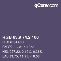 カラーコード: RGB 83.9 74.2 108 | qconv.com