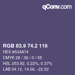 カラーコード: RGB 83.9 74.2 116 | qconv.com