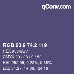 カラーコード: RGB 83.9 74.2 119 | qconv.com
